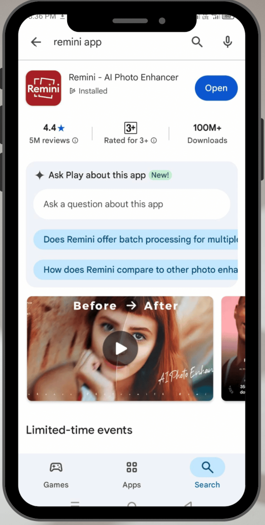 open remini app